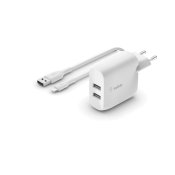 V�ggladdare + lightning MIFI-kabel Belkin Vit 24 W