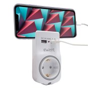 Vggkontakt med 2 USB-portar Ewent EW1225 16A 3680 W Vit 10 W