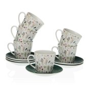 Set med koppar och fat Versa Sansa Porslin 9 x 14 x 14 cm 10,5 x