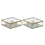 Smyckeskrin DKD Home Decor Grn Ljusgr Metall Glas 15 x 15 x 5,