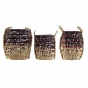 Korg - set DKD Home Decor Naturell Lila Sjgrs (3 Delar)