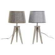 Bordslampa DKD Home Decor Blad Gr Brun linne 250 V 60 W Furu (3