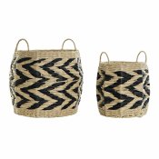 Korg - set DKD Home Decor Svart Ljusbrun Naturliga fibrer (2 Del