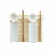 Sushiset DKD Home Decor Bambu Stengods Vit Naturell Orientalisk