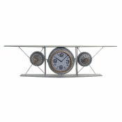 Vggklocka DKD Home Decor Glas Jrn Flygplan Tr MDF Mrkgr (12