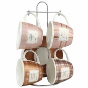 Set med kaffekoppar DKD Home Decor Vit Brun Rosa Metall Porslin