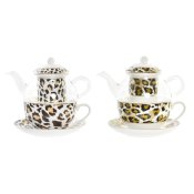Tekanna DKD Home Decor Leopard Glas Porslin Brun Transparent Vit