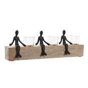 Ljusstakar DKD Home Decor 43 x 9 x 14 cm Glas Naturell Svart Bru