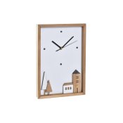 Vggklocka DKD Home Decor Vit Brun Tr Aluminium Hus Urban 20 x