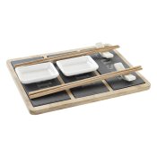 Sushiset DKD Home Decor Bambu Skiffer Svart Naturell Orientalisk