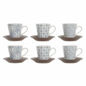 Set med kaffekoppar DKD Home Decor Bl Vit Brun Gummitr Stengod