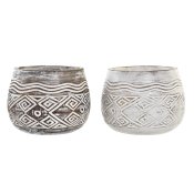Kruka DKD Home Decor Brun Vit (2 antal) (22 x 22 x 16 cm)