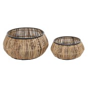 Krukset DKD Home Decor Svart Naturell Metall Rattan Fyrkantig Ba