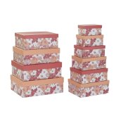 Set med stapelbara frvaringsldor DKD Home Decor Fuchsia Vit Pe