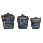Korg - set DKD Home Decor Bl Svart (3 Delar)