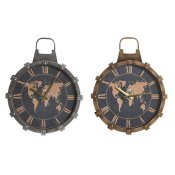 Vggklocka DKD Home Decor Gyllene Silvrig Glas Jrn Vrldskarta