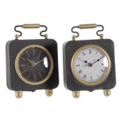 bordsklocka DKD Home Decor Svart Gyllene Silvrig (2 antal)