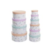Set med stapelbara frvaringsldor DKD Home Decor Havsbl Rund P