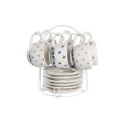 Set med koppar och fat DKD Home Decor Bl Vit Metall Dolomite 18