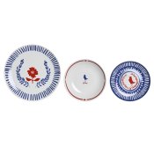 Servissats DKD Home Decor Bl Vit Rd Porslin Medelhavs 18 Delar