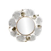 Vggspegel DKD Home Decor Vit Gyllene Lv av en vxt 93 x 7 x 93