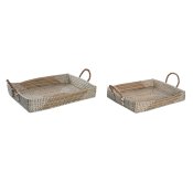 Uppsttning med Brickor DKD Home Decor Gul Naturell 48 x 38 x 15