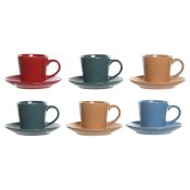 Set med koppar och fat DKD Home Decor Gul Bl Rd Grn Stengods