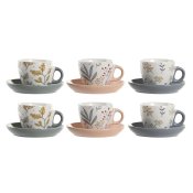 Set med koppar och fat DKD Home Decor Bl Gr Multicolour Ljusro