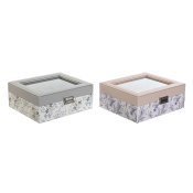 Klockfrvaringsbox DKD Home Decor Vit Gr Lila Ljusrosa PVC Glas