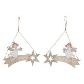 Hngdekoration DKD Home Decor Vit Gyllene Tr 22,5 x 0,5 x 15 cm