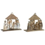 Julkrubba-set DKD Home Decor Bl Brun Gyllene Harts 7 x 7 x 15,5