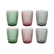 Glasset DKD Home Decor Grn Gr Rosa Glas Med relief 240 ml (6 a