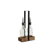 Kryddset Home ESPRIT Svart Naturell Glas Akaciatr 180 ml 15 x 7
