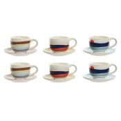 Set med kaffekoppar Home ESPRIT Gul Bl Grn Lila Metall Dolomit