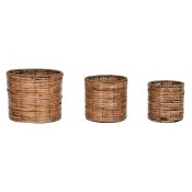 Set med planteringskrl Home ESPRIT Brun Metall Rattan Tropiskt