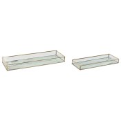 Uppsttning med Brickor Home ESPRIT Vit Gyllene Metall Glas 42 x