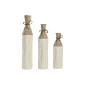 Set med 3 Vasar Home ESPRIT Vit Gyllene Metall 14 x 14 x 67 cm (