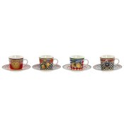 Set med koppar och fat Home ESPRIT Gul Rd Porslin 12,5 x 12,5 x