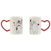 Set med 2 muggar Home ESPRIT Love Vit Rd Katter
