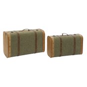 Koffertset Home ESPRIT Grn Tr Kanvas Tropiskt 60 x 24 x 38 cm