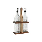 Set med olja och vin�ger Home ESPRIT Naturell Glas Akaciatr� 500
