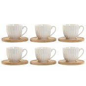 Set med 6 koppar och fat Home ESPRIT Vit Bambu Porslin 90 ml