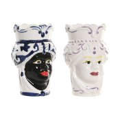 Kruka Home ESPRIT Bl Vit Svart Porslin 12 x 12 x 20 cm (2 antal