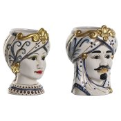 Kruka Home ESPRIT Bl Vit Gyllene Porslin 15 x 15 x 26 cm (2 ant