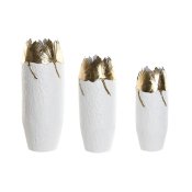 Set med 3 Vasar Home ESPRIT Vit Gyllene Metall 21 x 21 x 55 cm (