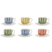 Set med 6 koppar och fat Home ESPRIT Gul Bl Grn Korall Porslin