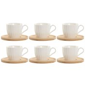 Set med 6 koppar och fat Home ESPRIT Vit Naturell Bambu Porslin