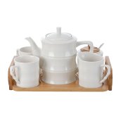 Set med kaffekoppar Home ESPRIT Vit Bambu Porslin 240 ml