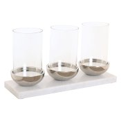 Ljusstakar Home ESPRIT Vit Silvrig Glas Marmor 40 x 13 x 22 cm