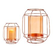 Ljusstakar Koppar Ambra Lmpa Metall Glas (19 x 20 x 19 cm)
